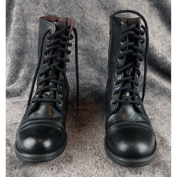 Steve Madden Troopa Black Leather Lace Up Side Zip Combat Boots Women's Size 7 - Picture 2 of 8